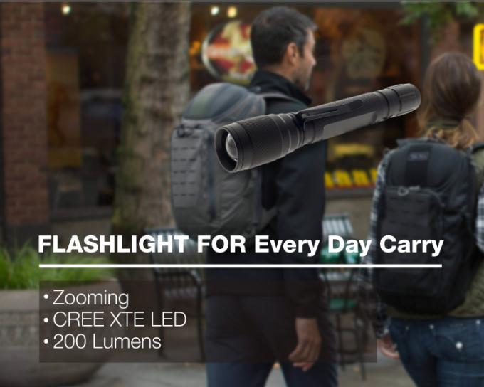 Truyền thống hình dạng khó khăn 2 * pin AA push button cree led lumen cao zoom bút đèn pin