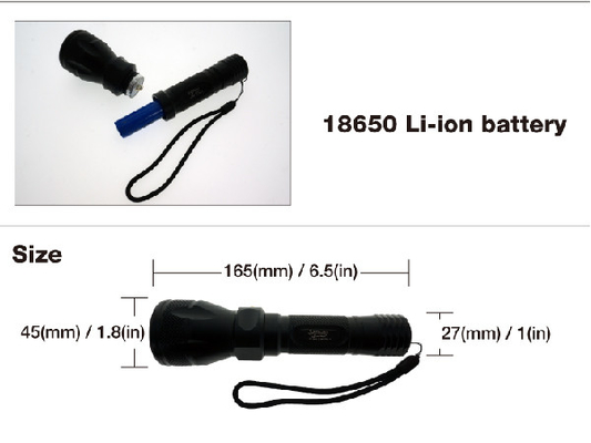 Handsize Lặn LED Đèn Pin IPX8 Khả Năng Chịu Nước Với 18650 Li Ion Pin
