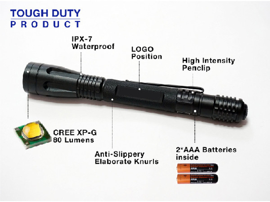 Bút chiến thuật ngoài trời LED Đèn pin IPX7 Khả năng chịu nước 0.8W Công suất đầu ra