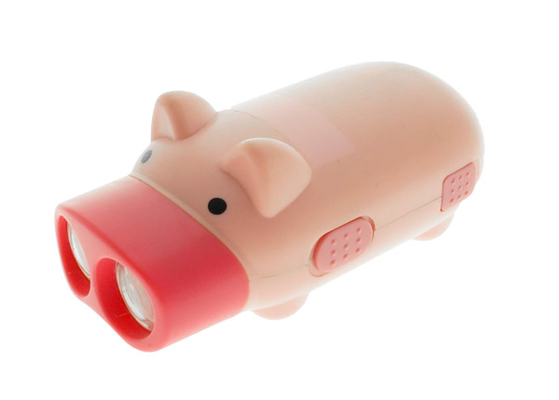 Nhựa Dynamo LED Đèn pin sạc Pin Pig Shape Toy Với dây buộc